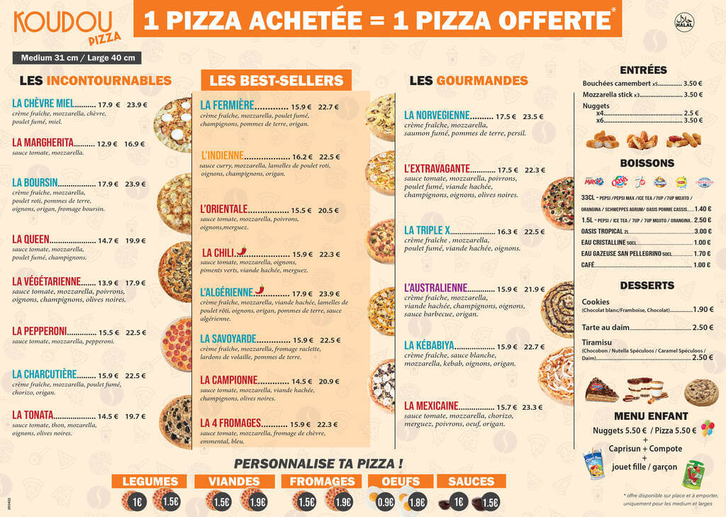 Carte Pizza KOUDOU Gennevilliers Avril 2022